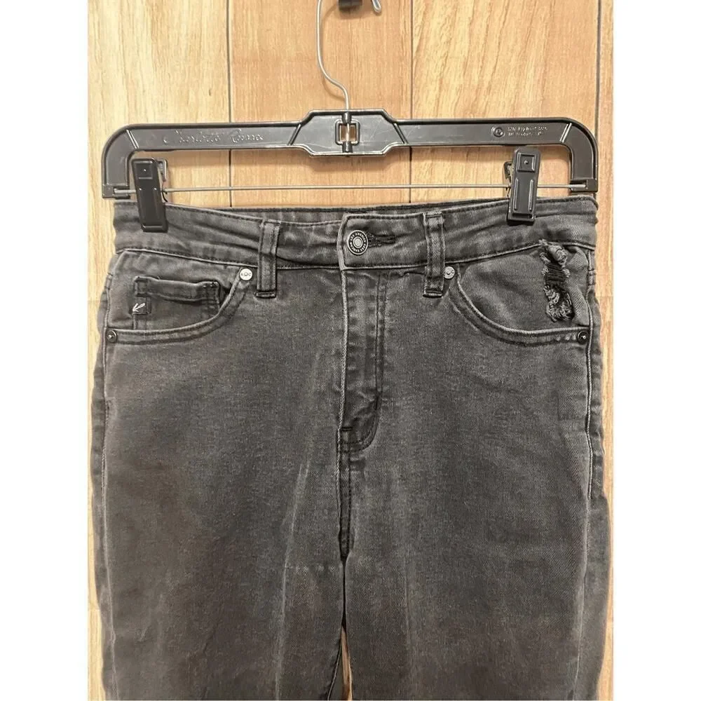 Kancan 5/26 black high rise skinny ankle jeans fringe pants womens